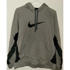 Nike Therma Fit Pullover Hoodie Men's Size Large Gray Black Center Swoosh